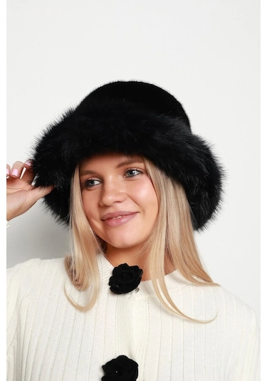 Kadın Peluş Bucket Kalpak Şapka 1143 Rkş-14 Siyah Siyah