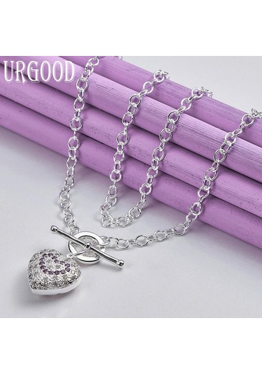 925 Ayar Gümüş Kalp Şeklinde Aaa Zirkon Kolye Kolye Kadın Düğün Parti Moda Takı İçin