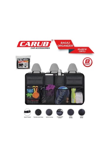 Oto Bagaj Organizer 8 Cepli 85x48cm Cırtlı Siyah