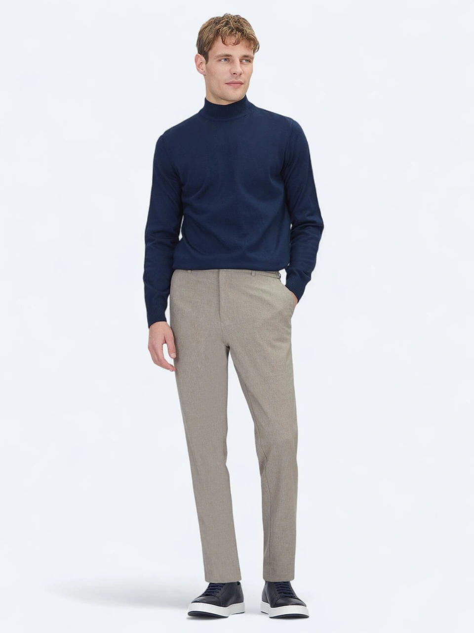 Lacivert Yarım Balıkçı Yaka Düz Örgü Triko Kazak Lacivert