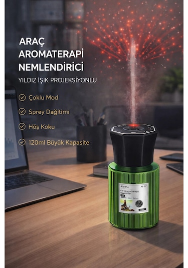 Auhma Af-07 Şarjlı Araç İçi Nemlendirici & Aromaterapi Difüzörü - Yıldız Projeksiyonlu, 120ml