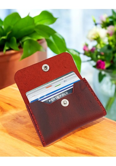 Cronder Hakiki Deri Yan Model Kutu Cüzdan Kartlık Kırmızı