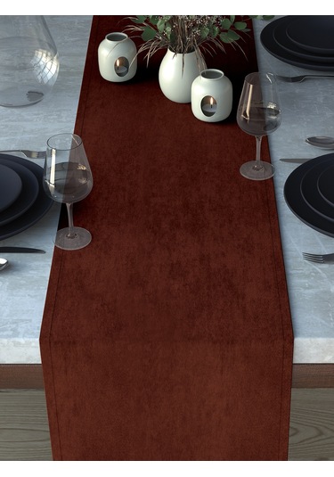 Kadife Dokulu Kiremit Rengi Runner Kiremit Rengi