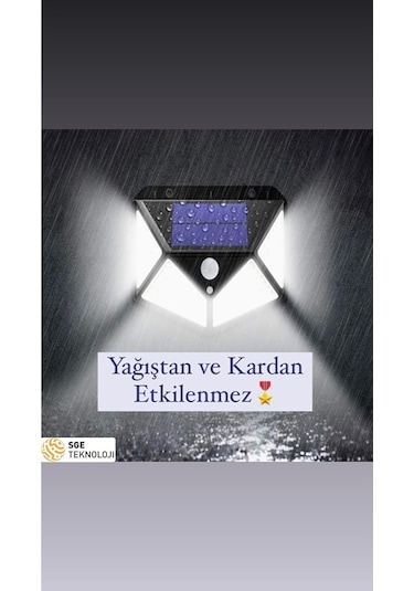 Sge Teknoloji Siyah Solar Güneş Enerjili Hareket Sensörlü 4 Taraflı Bahçe Aydınlatma Lambası
