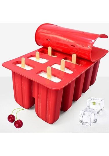 Fastbuy 10'lu Silikon Dondurma Kalıbı Sağlıklı, Tekrarlı Kullanım, Kolay Demirleme, 50 Adet Çubuk Çantası İçeren Buzluk