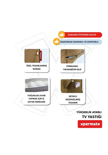 Xpermate Yükseklik Ayarlı Tv Yastığı Bel Destek Yastığı Kahvereng