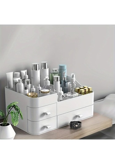 Topshop1 Beyaz Büyük Kapasiteli Kozmetik Organizatör Çekmeceli Makyaj Saklama Kutusu Beyaz