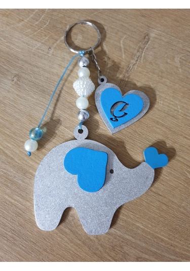Hdrlazerdizayn Ahşap Fil Ve Kalpli Anahtarlık Bebek Hediyelik