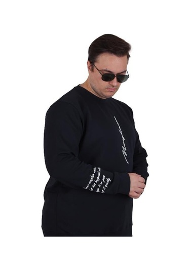 Starbattal Büyük Beden Bisiklet Yaka Sweat Double Face 25707 Lacıvert Lacivert