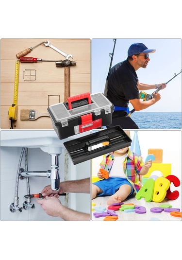 Suofeng 12,5 İnç Şeffaf Kapaklı Taşınabilir Plastik Alet Çantası - Bölmeli Ve Tepsili Pratik Ev Alet Saklama Kutusu