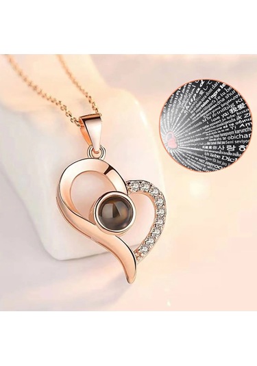 Herşey Nota 925 Ayar Gümüş 100 Dilde Seni Seviyorum Yazılı Projektör Kolye Gümüş