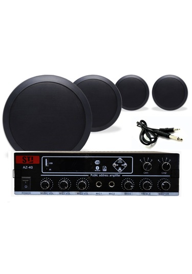 4 Lü Siyah Tavan Hoparlör Paketi Mağaza Anons Müzik Sistemi