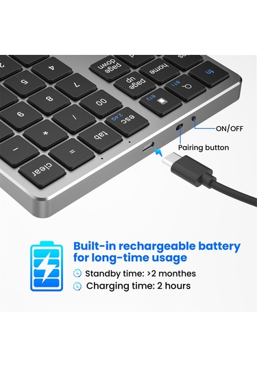 2.4g Bluetooth Sayısal Tuş Takımı Ultra İnce Kablosuz Sayısal Tuş Takımı Siyah