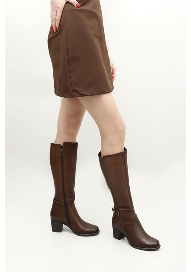 Gönderir Kadın Kahve Antik Fermuarlı Kalın Topuklu Hakiki Deri Çizme Gkzc13446501 Kahverengi