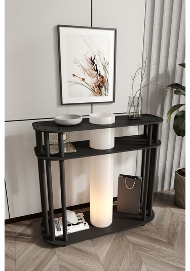 Ravilo Cruise Dresuar Dekoratif Raflı Lambader Siyah Siyah