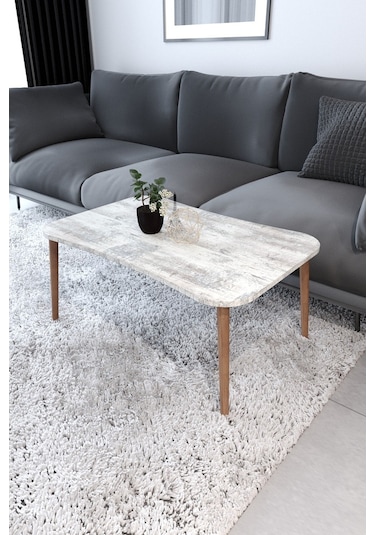 Esma Orta Sehpa Ve Zigon Sehpa 4'Lü Ahşap Ayaklı - Kristal