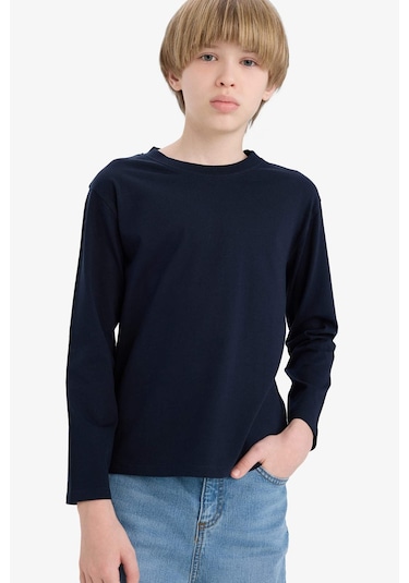 Defacto Erkek Çocuk Bisiklet Yaka Basic Düz Uzun Kollu Tişört K1686a625aunv253 Lacivert