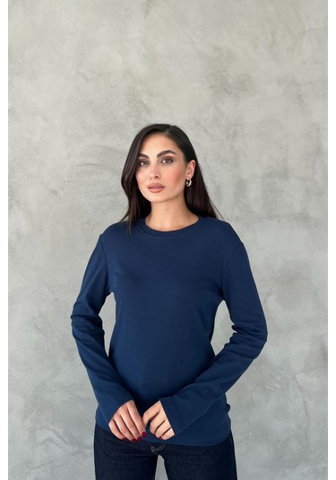 Pera Butik Özlem Yılmaz Viskon Bisiklet Yaka Bluz Lacivert