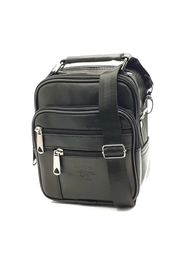 Newish Polo Erkek Siyah Hakiki Deri Çelik Kasalı Omuz Ve El Çantası 15x19cm New274 Siyah