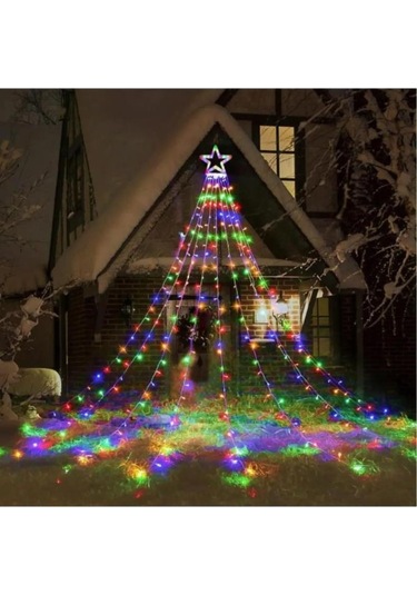 Tepe Yıldızlı Rgb Solar Led Yılbaşı Ağacı,duvar Süsü Kumandalı Ve Animasyonlu Işık Çok Renkli