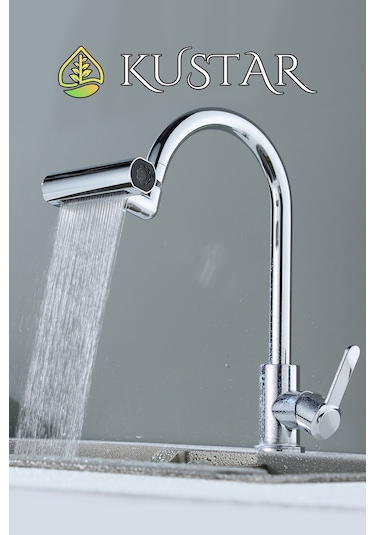 Kustar Şelale 4 Fonksiyonlu Krom Aç Kapa Mutfak Eviye Bataryası Tasarruf Yüksek Tazyik Yağmur Şelale Modlu