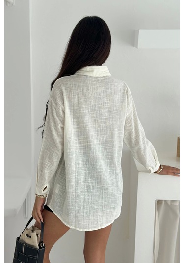 Asprin Fashion Pamuk Keten File Dantel Detaylı Gömlek Beyaz