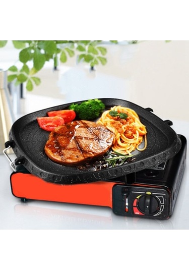 Ulzyvf Yapışmaz Tava, Taş Siyah Sıcak Plaka, Kore Kare Barbekü Izgara Yüzeyi. Siyah