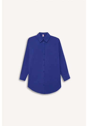 DeFacto Regular Fit Pamuklu Plaj Gömleği-Fall in Love W8241AZ25SMBE114 Mavi