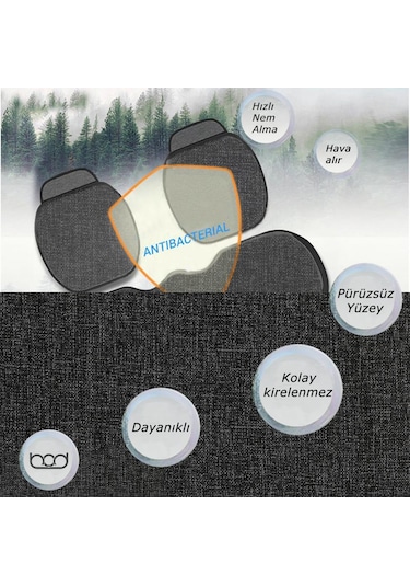 Bod Keten Terletmez Oto Koltuk Minderi Seti Koltuk Koruma Kılıfı Yalı Serisi Ön Arka Set Siyah