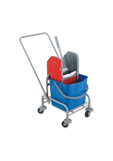 Üçtem TK722 Tek Kovalı Plastik Presli Metal Boyalı Taşıyıcılı Temizlik Arabası