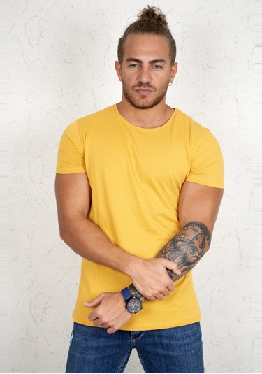 Deepsea Hardal Sarısı Erkek Dar Kesim Basic Tişört 1801131 Hardal Sarısı