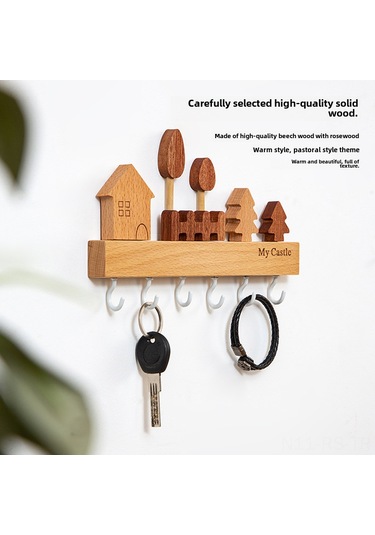 Reedark Ahşap Duvar Anahtar Demiri - Nordic Tarzı 6 Kanca - Delme Yok Kurulum - Giriş霍尔玄关 Organizer - Siyah