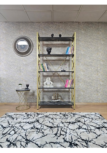 Gold Boyalı Kitaplık - 5 Raflı Suntalem Lüks Kitaplık Luanda Çok Renkli