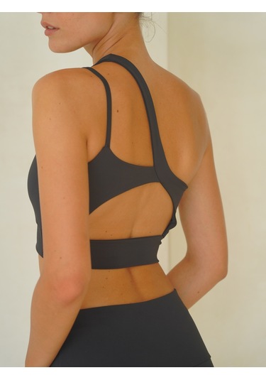Asana Omuz Detay Spor Antrasit Crop Antrasit