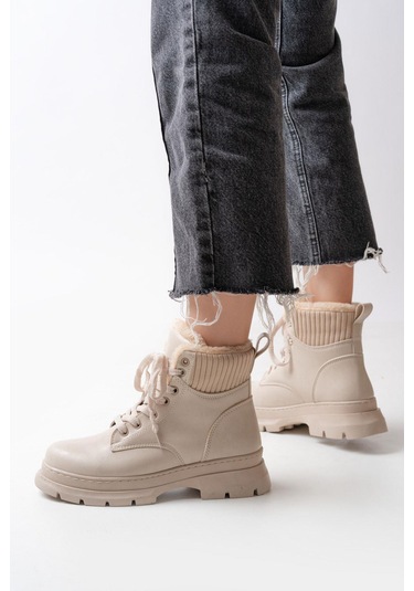 Asm-080 Bej Bağcıklı Günlük Kadın Bot-bej Bej
