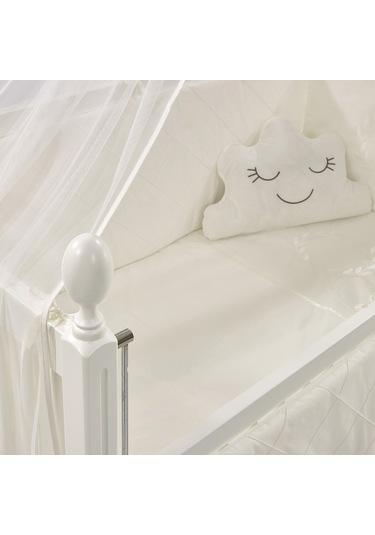 Meltem Kids Kral Sallanır Ahşap Anne Yanı Beşik 60x120 cm (beyaz-motto ekru) Ekru