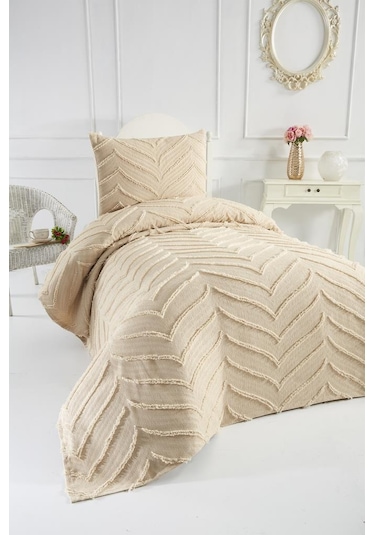 Çeyiz Diyarı Sementina 2 Parça Tek Kişilik Pike Takımı Bej Bej