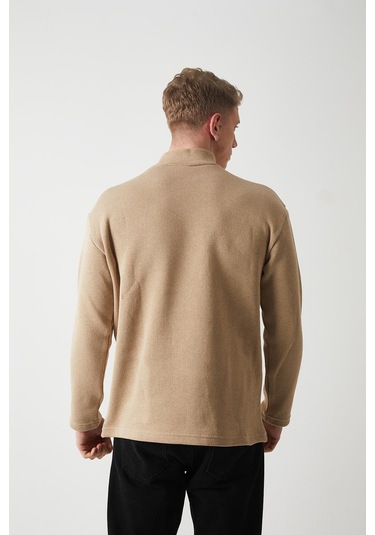 R-5849 Boğazlı Düz Örme Kazak Sweat Vizon