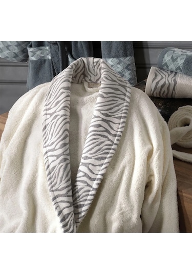 Dantela Premium Cotton Jakarlı Aile Bornoz Seti-Mery Krem Petrol Petrol - Krem