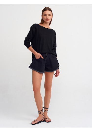 Dilvin Bisiklet Yaka Simli Triko Kazak Siyah