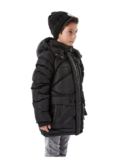 Benitto Kids Erkek Çocuk Kapüşonlu Kalın Kışlık Mont 51335 Siyah