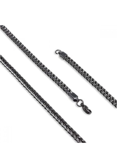 Erkek Köşeli Kral Bakla Örgülü Çelik Kolye 4mm 9190 Siyah