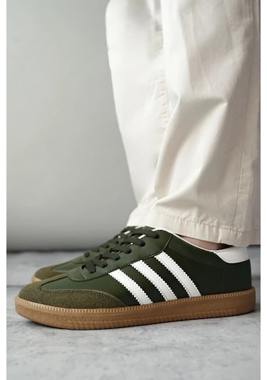 Muggo Jabbar Unisex Ortopedik Günlük Garantili Bağcıklı Yürüyüş Koşu Sneaker Spor Ayakkabı Haki