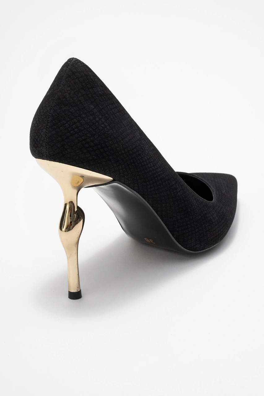 Hudson Siyah Desenli Kadın Topuklu Ayakkabı Siyah