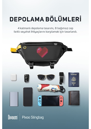 Divoom Pixoo Backpack-m Ve Slingbag Led Çanta Seti Siyah