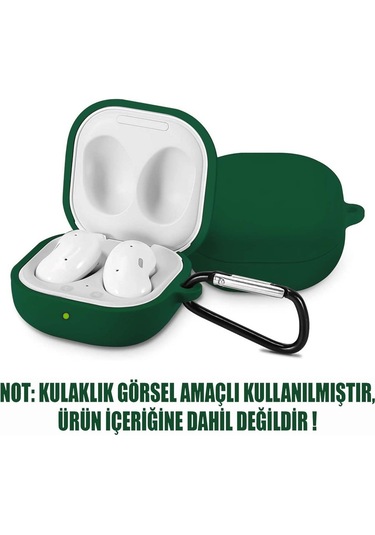 Samsung Galaxy Buds Live - Galaxy Buds Fe Yumlu Mat Silikon Kılıf+kanca Haki