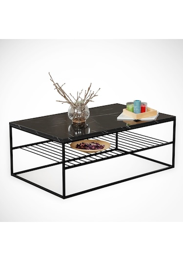 Etna Siyah Mermer Orta Sehpa Metal & Orta Masa Royal /Metal Ayak