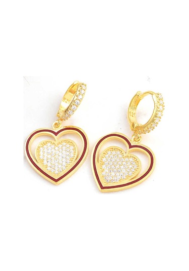 Aya Diamond Gümüş Gold Sallantılı Kalp Kadın Küpe Gold