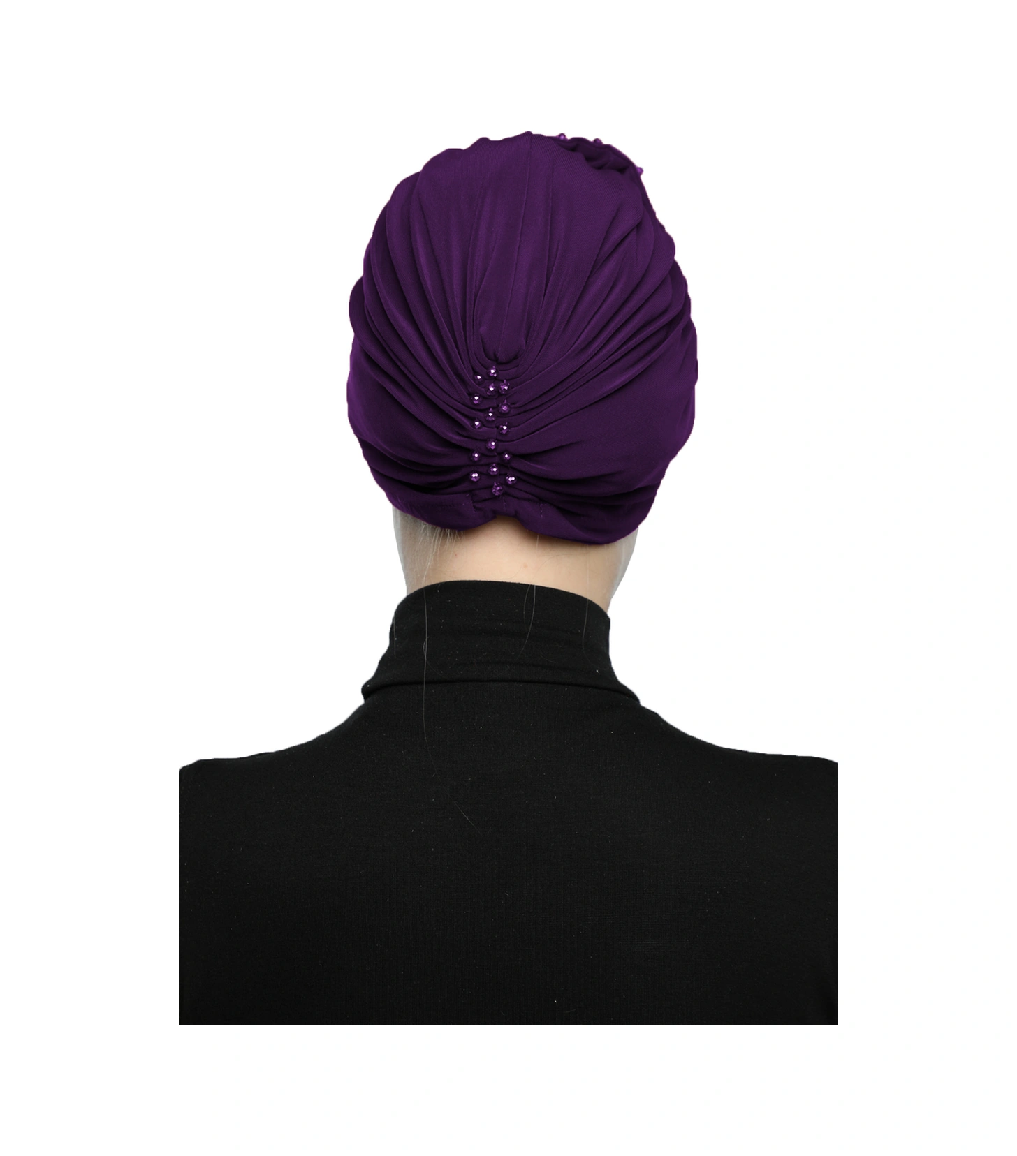 Kristal Yelpaze Taş Işlemeli Çift Taraflı Astarlı Mor Hazır Türban Tesettür Abiye Bone Mor