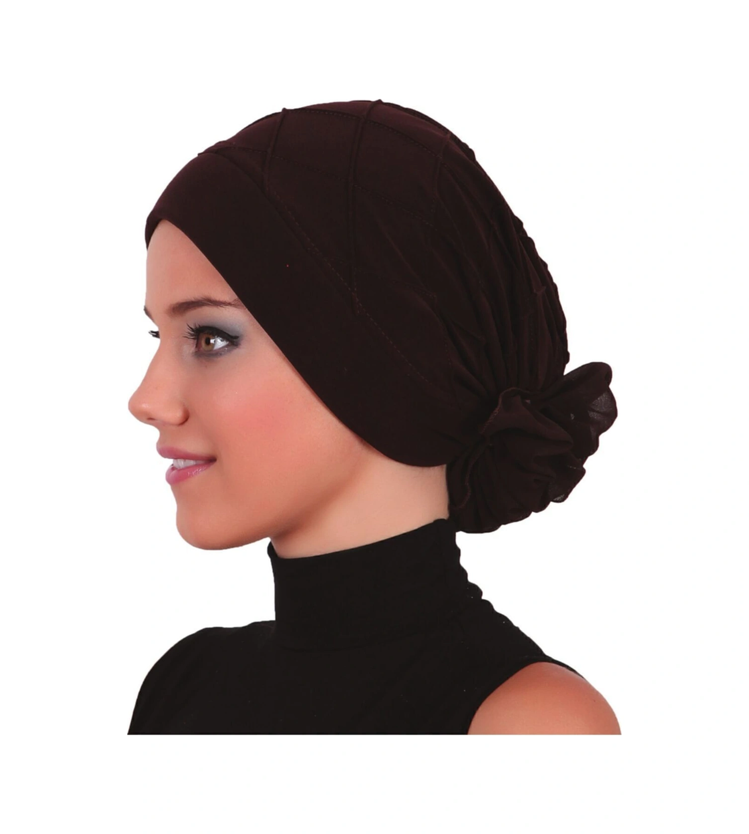 Lüks Nervürlü Arkası Şifon Aksesuarı Kahve Hazır Türban Tesettür Bone Kahve